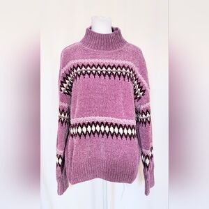 Christian Siriano New York Diamond Pattern Sweater Mock Neck Purple Size Medium